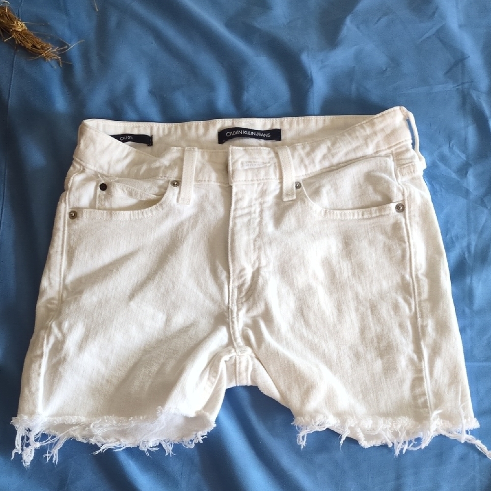 Calvin Klein Women's Frayed White Jean Shorts